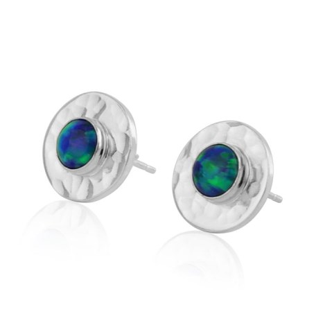 Blue Jelly Opal Hammered Silver Earrings | Image 1