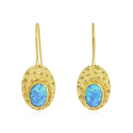 6x8mm Blue Opal Gold Drop Earrings | Image 1