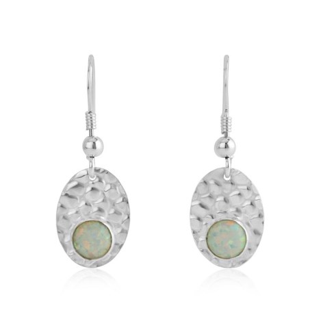 White Opal Silver Drop Earrings | Image 1