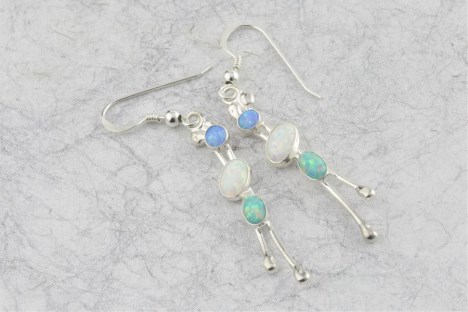 Silver and opal wirework drop earrings | Image 1