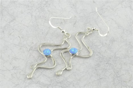 Silver blue opal wavy drop earrings | Image 1