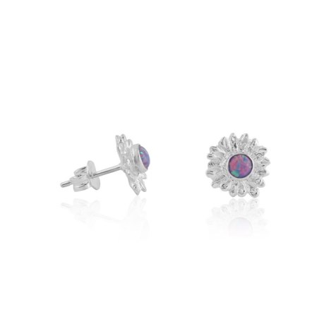 Silver and opal flower stud earrings | Image 1