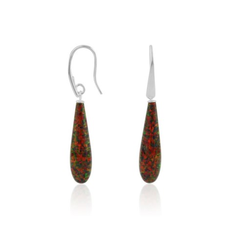 8/30mm Red Fire Teardrop Opal Earrings | Image 1
