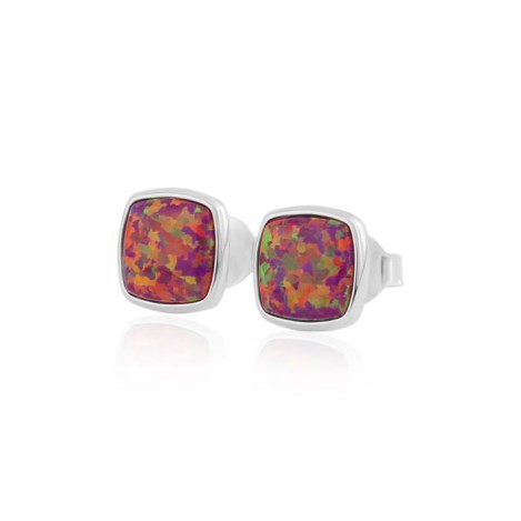 Red Opal Square Stud Earrings 7mm | Image 1
