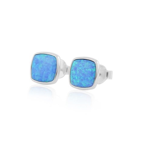 Blue Opal Square Stud Earrings 7mm | Image 1