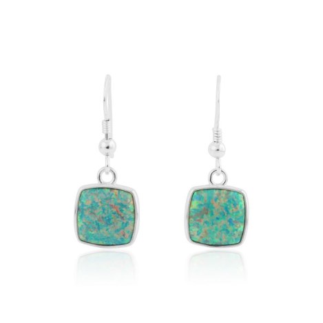 Forest green opal square drop earrings 10mm | Image 1