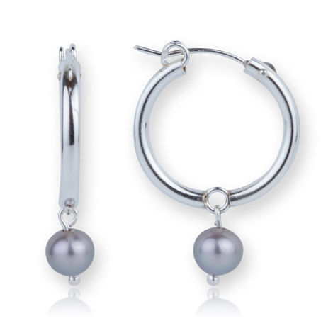 Sterling Silver Medium Grey Pearl Hoops | Image 1