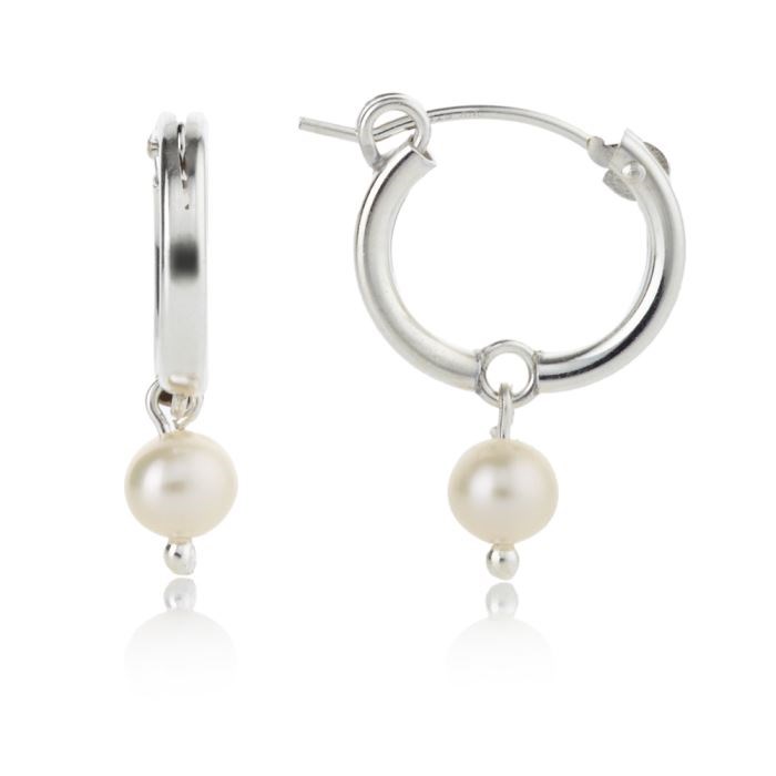 Small Sterling Silver Pearl Hoops | Image 1
