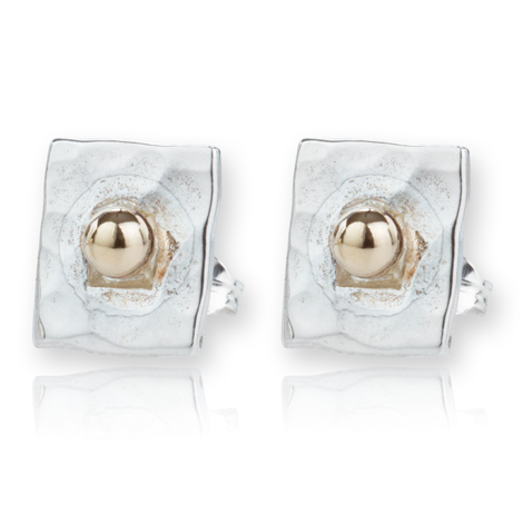 Gold and Silver Square Stud Earrings Gifts UK made | Image 1