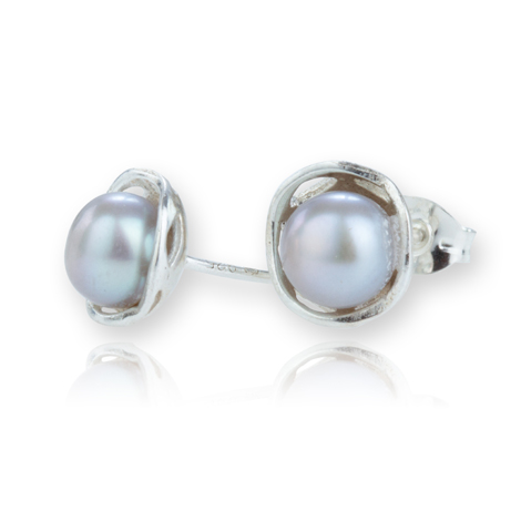 Silver and Grey Pearl Stud Earrings | Image 1