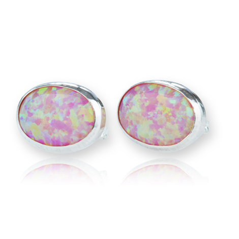 Sterling Silver Pink Opal Stud Earrings | Image 1