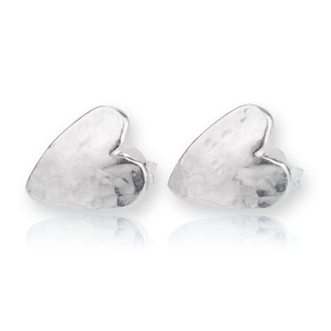 Sterling Hammered Silver Heart Stud Earrings | Image 1