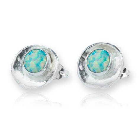 Silver Oyster Shell Green Opal Earrings | Image 1