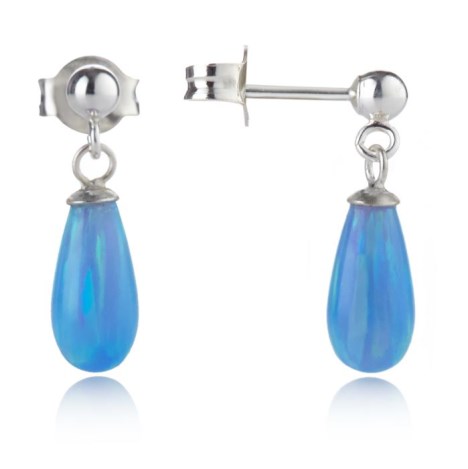 5/10mm Blue Teardrop Opal Silver Drop Earrings | Image 1