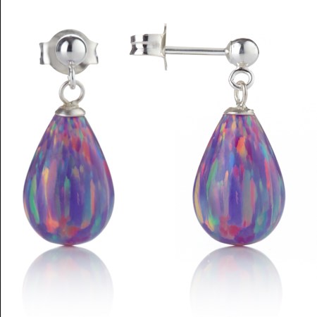 9x13mm Silver and Purple Opal Teardrop Earrings | Image 1