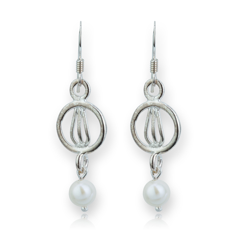 Contemporary Silver and Pearl Drop Earrings | Image 1