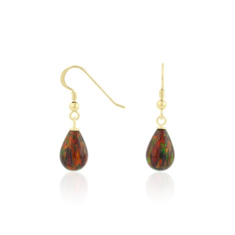 9ct Gold Large Fire Red Opal Teardrop Earrings | Image 1
