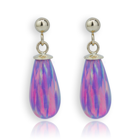 9ct Gold Purple Opal Teardrop Earrings | Image 1