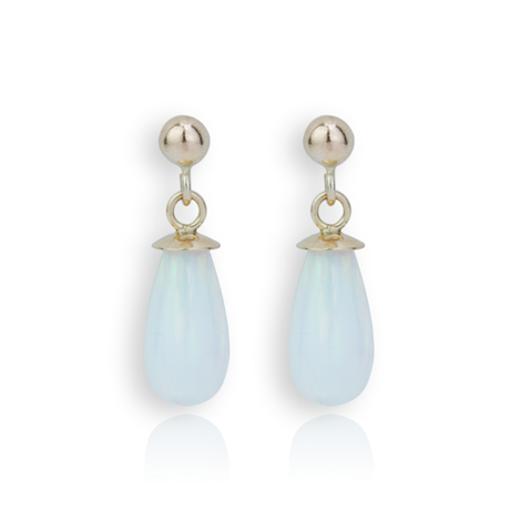 9ct Gold Striking White Opal Teardrop Earrings | Image 1