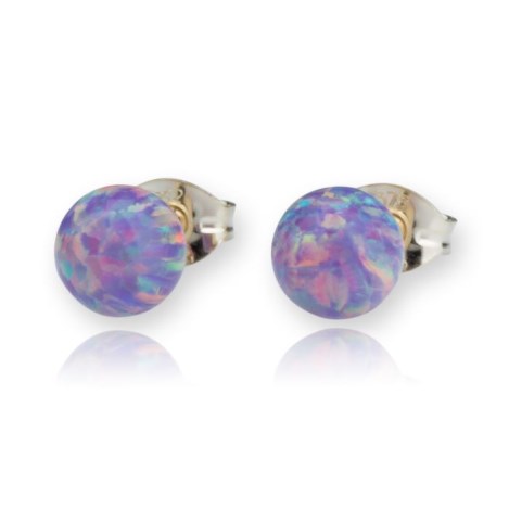 6mm 9ct Gold Purple Opal Stud Earrings | Image 1