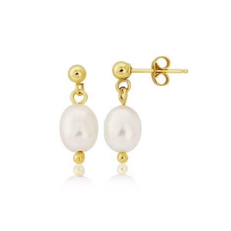 9ct Gold White Pearl drop Earrings | Image 1