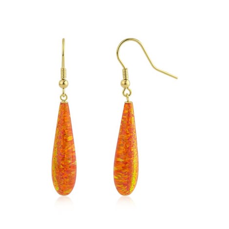 Fire Orange Gold Teardrop Opal Earrings | Image 1