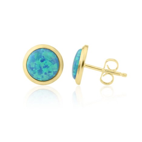  Gold Aqua Opal Stud Earrings | Image 1