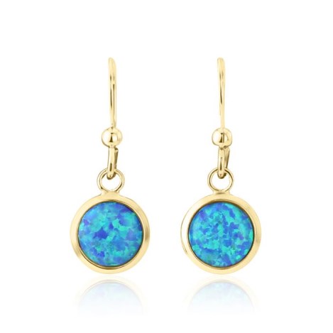  Gold Blue Opal Drop Earrings | Image 1