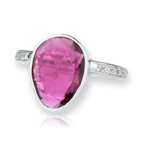 Handmade Pink Tourmaline Diamond Gold Ring | Image 1