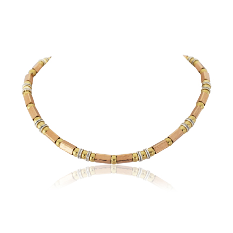 Gold and Silver Three Tone Square Hammed Necklace | Image 1