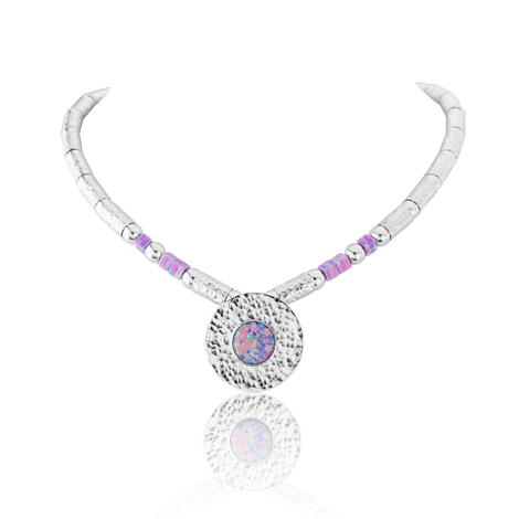 Purple Opal and Silver Hammered Necklace  | Image 1