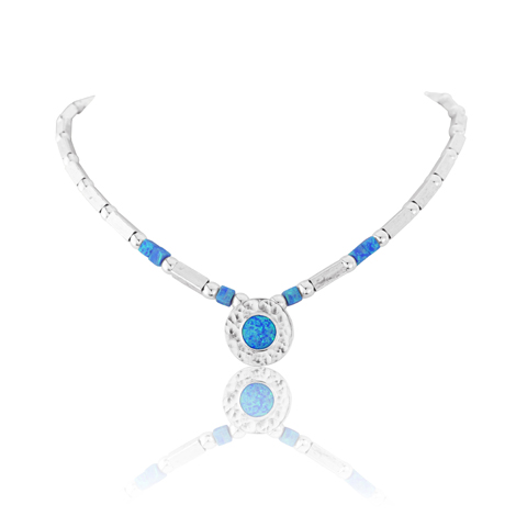 Blue Opal and Silver Hammed Necklace | Image 1