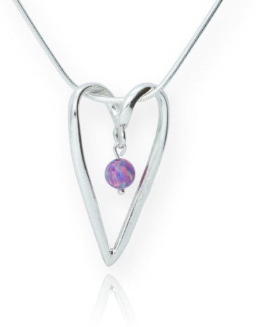Sterling Silver Purple Opal and Heart Pendant Gifts UK made  | Image 1