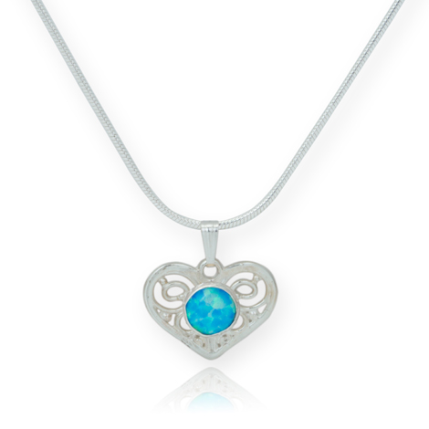 Sterling Silver Filigree Opal Heart Pendant | Image 1