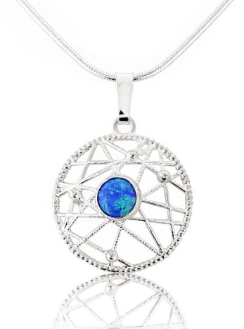 Handcrafted Small Opal and Round Silver Pendant | Image 1
