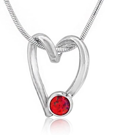 Sterling Silver Open heart and Red Opal Pendant  | Image 1