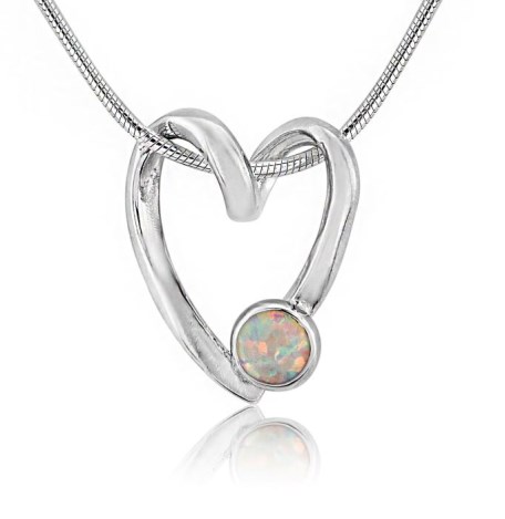 Sterling Silver Open heart and White Opal Pendant  | Image 1