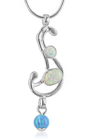 White and Blue Opal Wavy and Silver Wire Pendant | Image 1