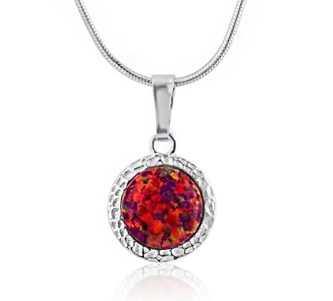 Silver and 10mm Red Opal Pendant | Image 1