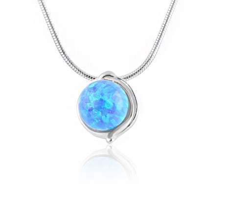 Blue 8mm Opal and Silver Pendant | Image 1