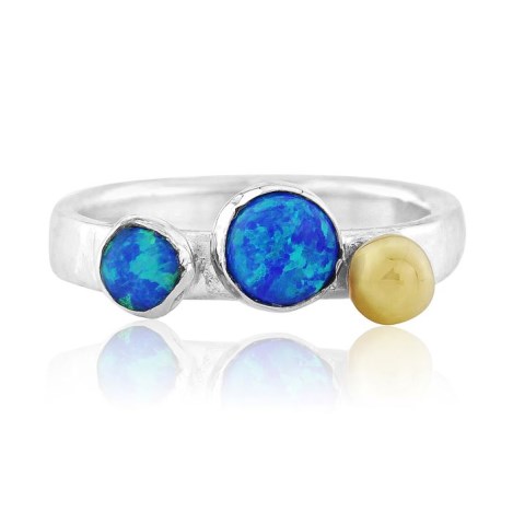 Silver and Gold Dark Blue Opal Ring | Image 1