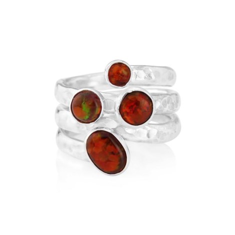 Silver multi fire orange Opal Hammered Spiral Ring | Image 1
