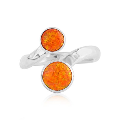Silver and Dark Orange Opal Adjustable Ring | Image 1