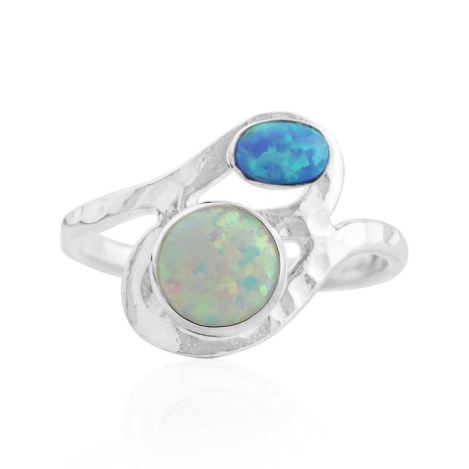 Silver ring with white and blue opals | Image 1