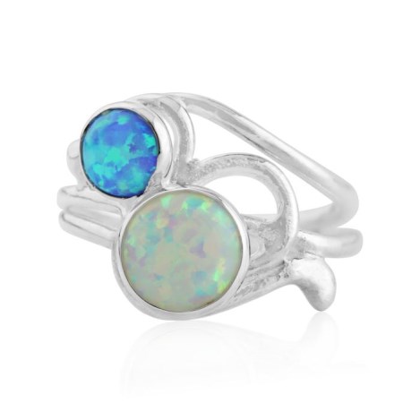 White and Blue Opal Swirl Silver Ring | Image 1