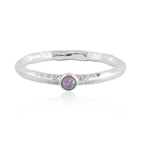 Purple 3mm opal patterned silver ring  | Image 1