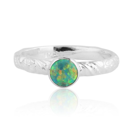 Green opal silver ring with floral pattern | Image 1