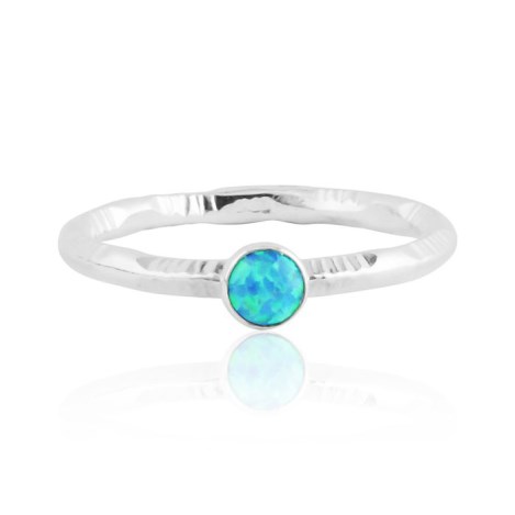 Aqua opal silver ring with stamp pattern | Image 1