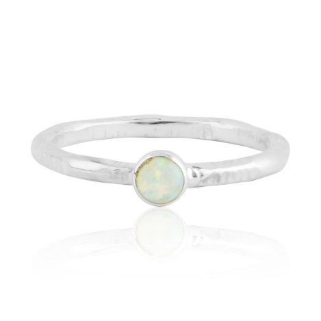 White opal silver ring with stamp pattern | Image 1