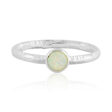 White opal silver ring with stamp pattern | Image 1